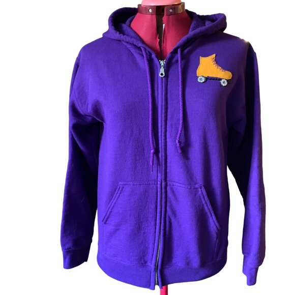 VINTAGE - Montreal Roller derby purple gold FDR team print hoodie - Mens small - Picture 7 of 8